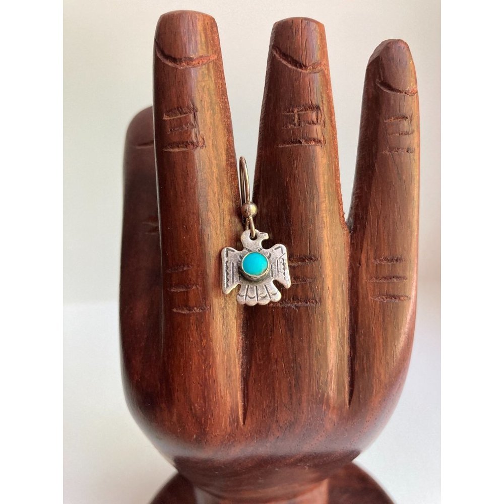Vintage Sterling 925 Midwestern Eagle Turquoise SINGLE Dangle Drop Earring